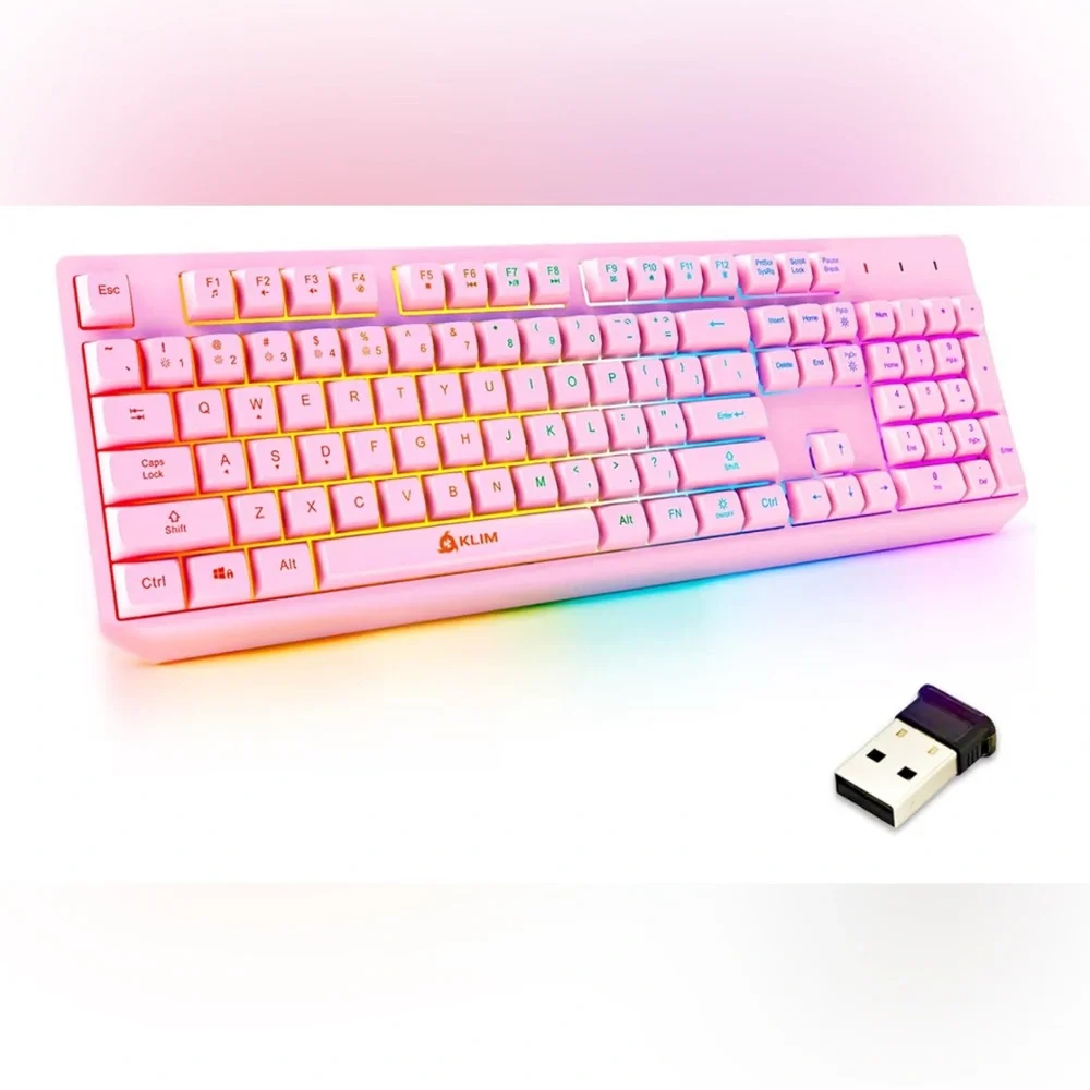 KLIM Chroma Pink Wireless Keyboard – RGB Backlit, Rechargeable Battery
